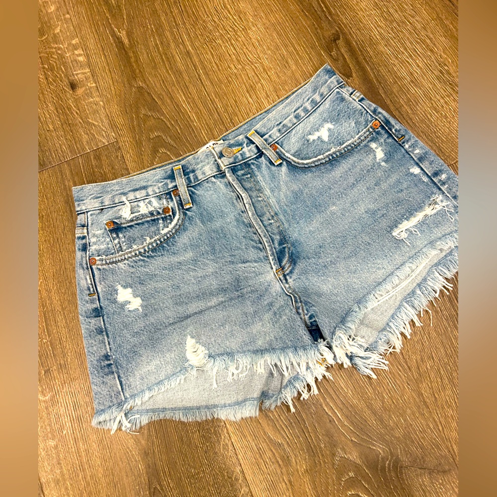 Agolde Parker Cutoff Shorts with Button Fly Size 30 in Color Swamp-meet